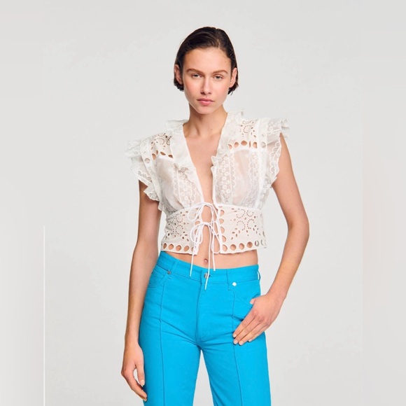 Sandro Ruffled Crop Top - Picture 3 of 7